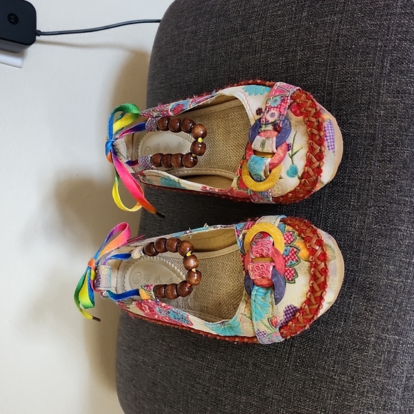 BOHO espadrille type shoe with ankle tie - Picture 2 of 8